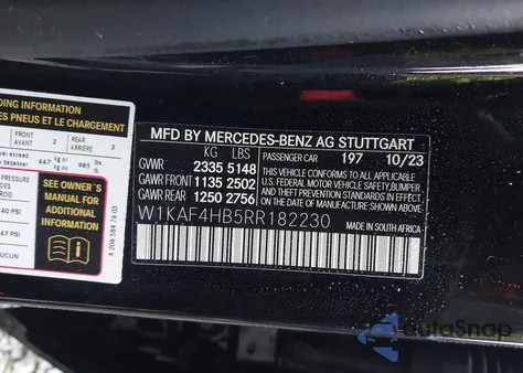 2024 Mercedes-Benz C 300 z USA, uszkodzony, nr VIN W1KAF4HB5RR182230
